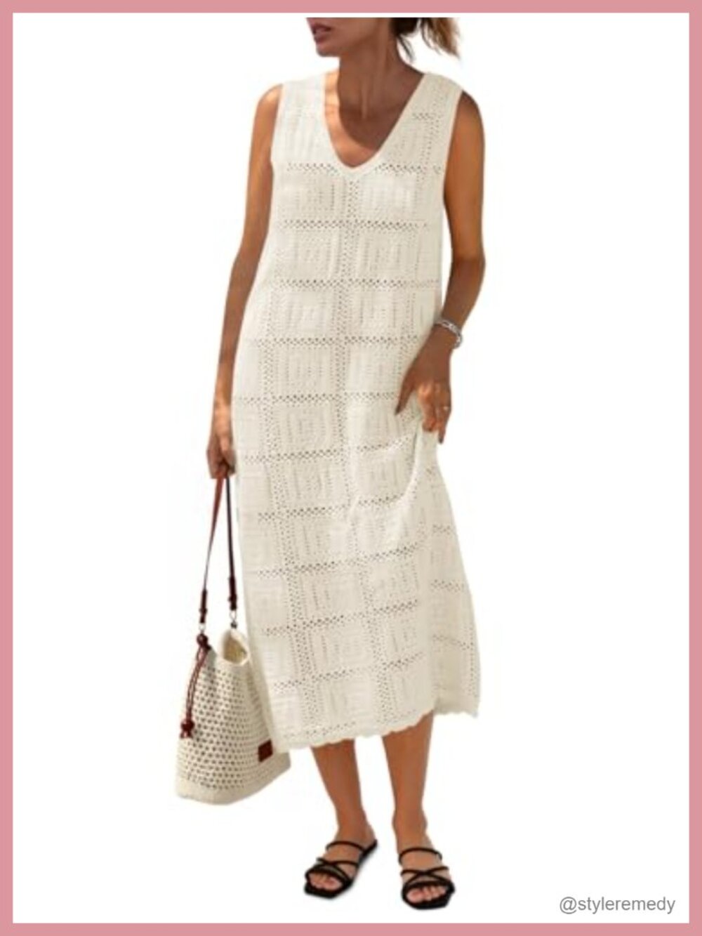 Crochet Sleeveless V Neck Boho Midi Beach Cover Up Dress